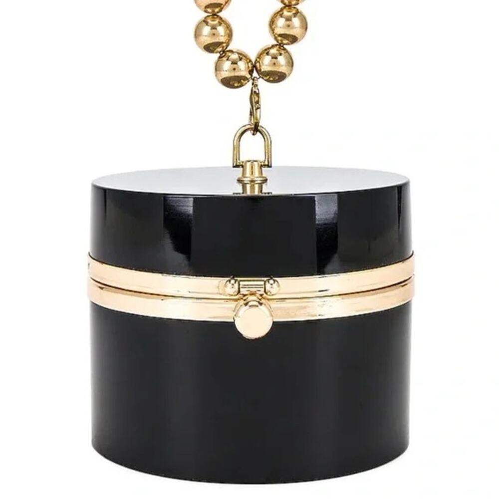 8 Other Reasons Mini Purse Gold-Tone Trim Beaded Handle Snap Button Black